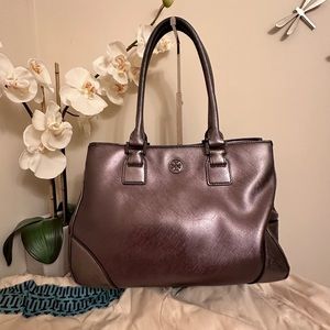 Tory Burch Robinson Pewter Metallic Shoulder Bag
